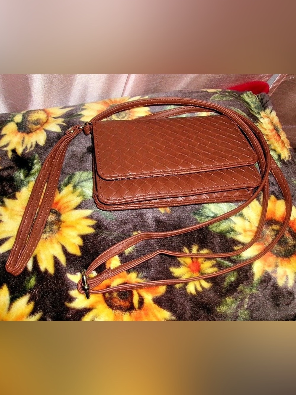 Woven Crossbody Wristlet in Brown